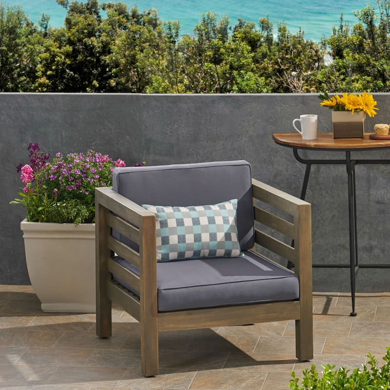 Oana Outdoor Acacia Wood Club Chair with Cushion by Christopher Knight Home