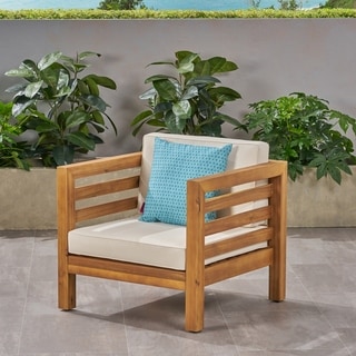 Oana Outdoor Acacia Wood Club Chair with Cushion by Christopher Knight Home