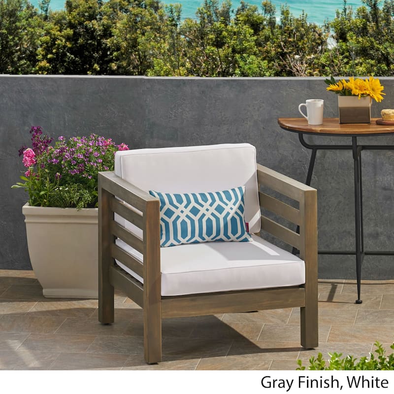 Oana Outdoor Acacia Wood Club Chair with Cushion by Christopher Knight Home