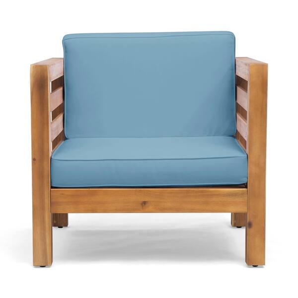 slide 2 of 21, Oana Outdoor Acacia Wood Club Chair with Cushion by Christopher Knight Home Teak Finish + Blue Cushion