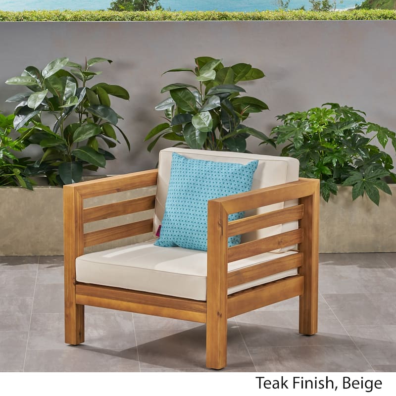 Oana Outdoor Acacia Wood Club Chair with Cushion by Christopher Knight Home