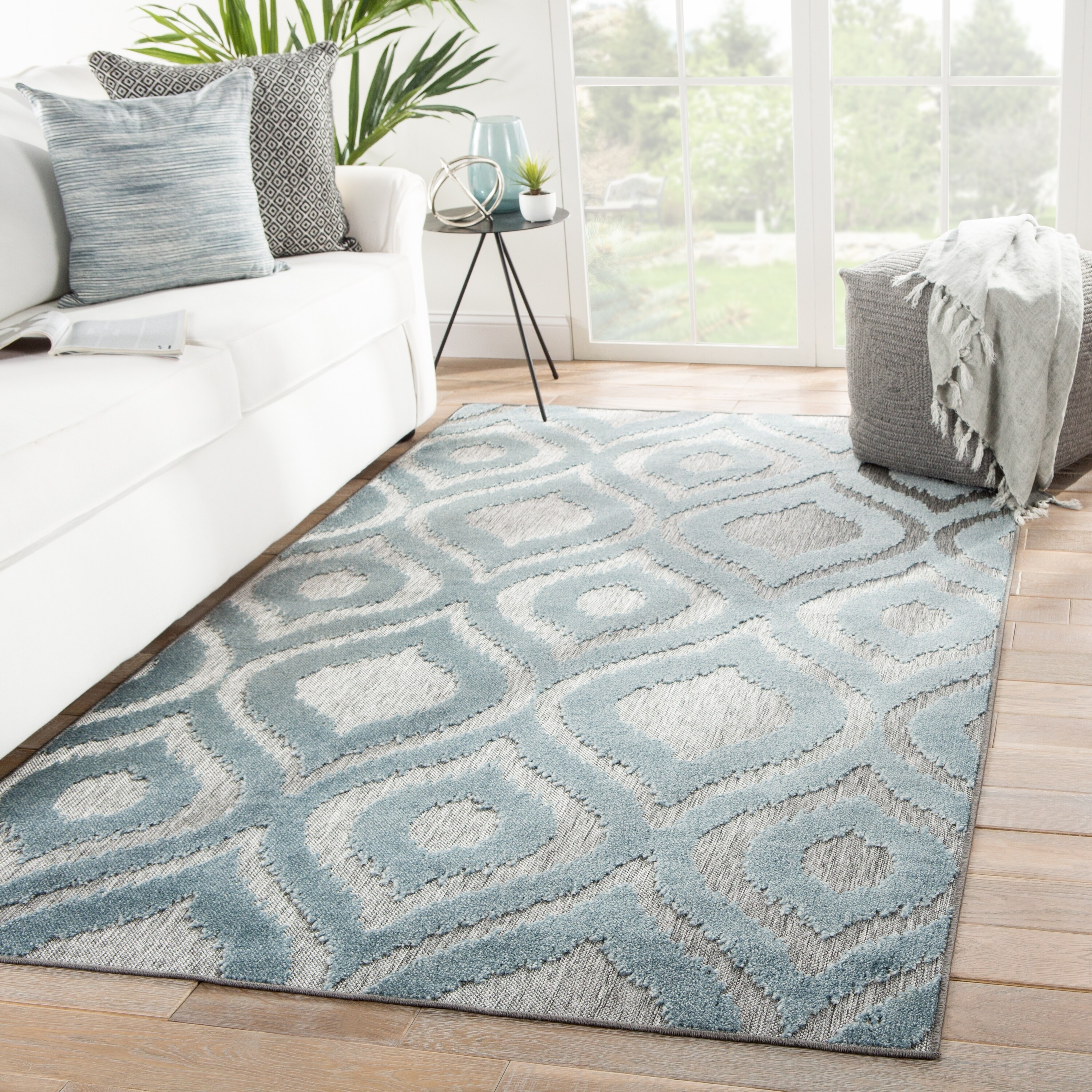 Nikki Chu Ezzine Indoor Outdoor Trellis Gray Blue Area Rug Nikki Chu Ezzine Indoor Outdoor