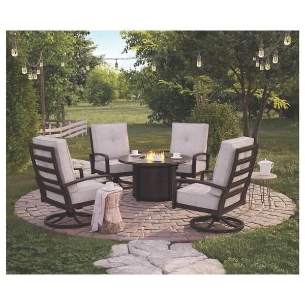 Shop Castle Island 5 Piece Outdoor Fire Pit Chat Set Overstock