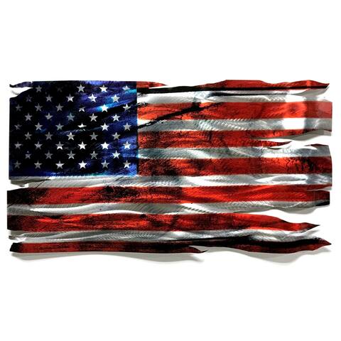 Helena Martin 'Tattered Glory' 46in x 24in Large Metal American Flag Wall Sculpture