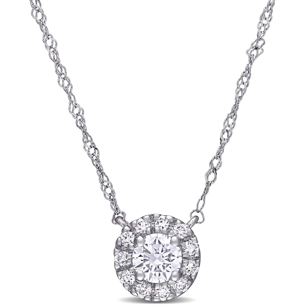 3/8ct TW Lab Grown Diamond Halo Necklace in 14k White Gold