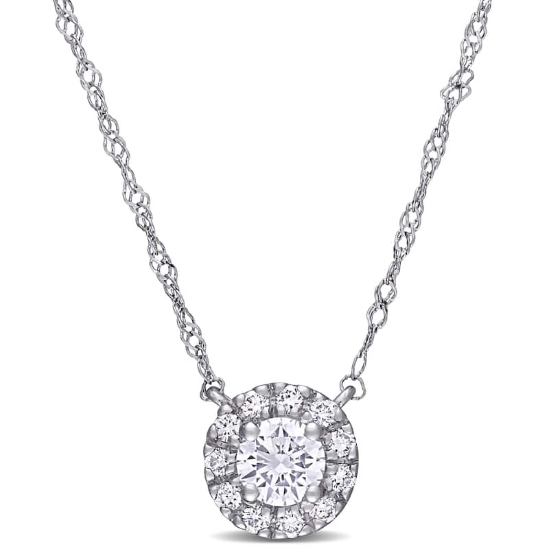 Miadora 3/8ct TW Lab Grown Diamond Halo Necklace 14k White Gold