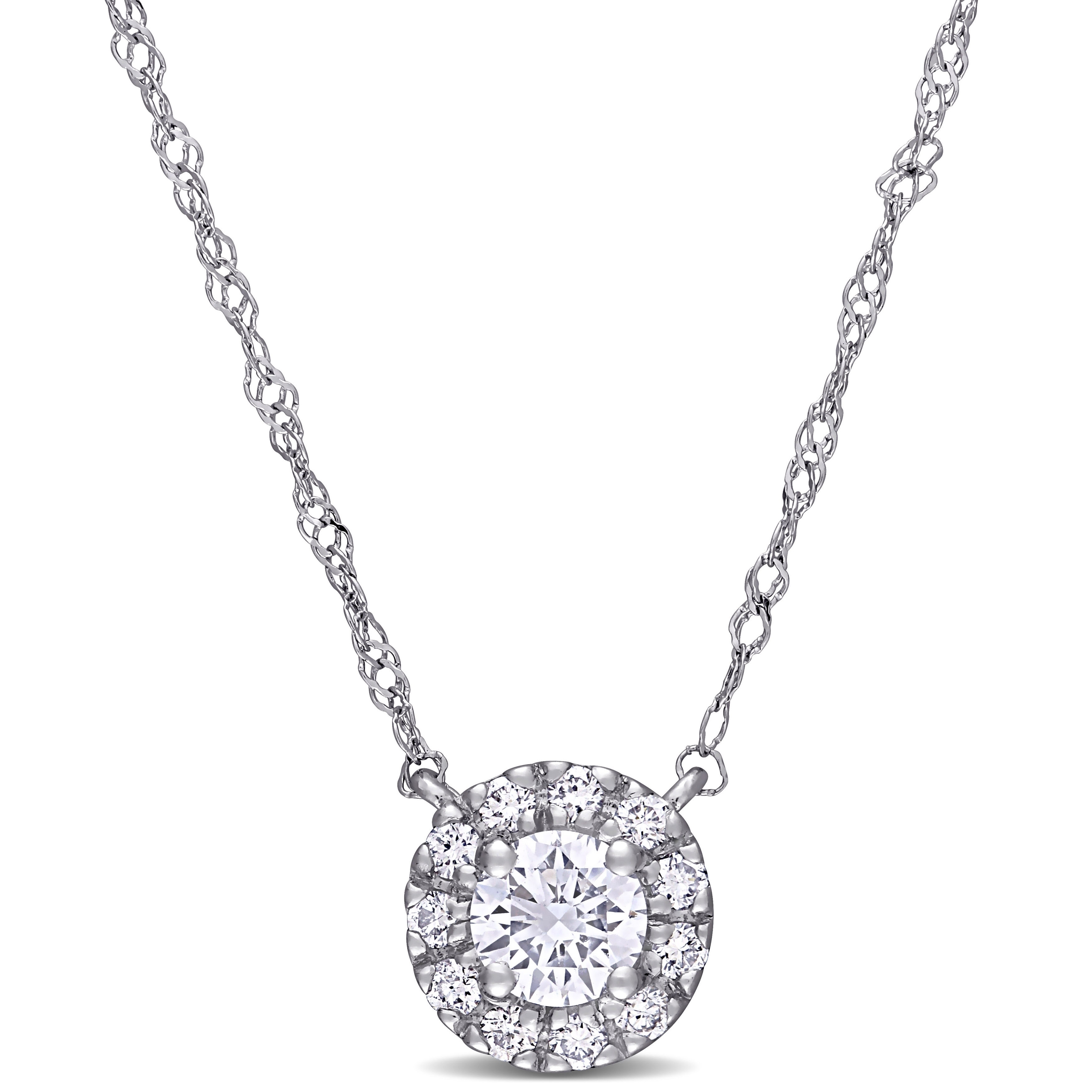 Miadora 3/8ct TW Lab Grown Diamond Halo Necklace 14k White Gold
