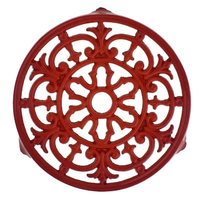 Chasseur French Fleur De Lys Enameled Cast Iron Trivet, 9-inch Diameter, Red.