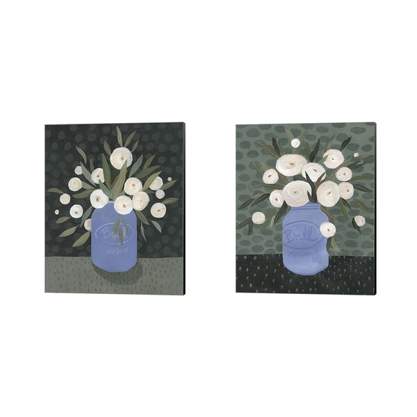 Emma Scarvey 'Mason Jar Bouquet A' Canvas Art (Set of 2)