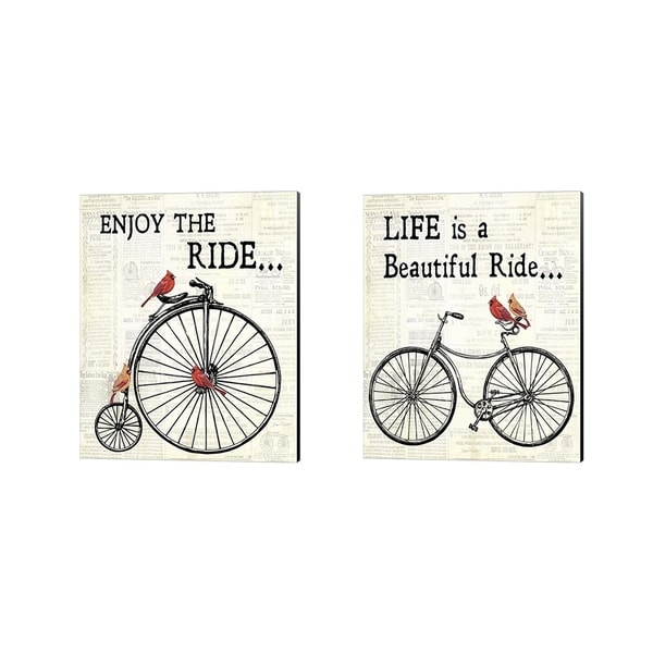 Porch & Den Kalyca Jean Plout 'Bicycle With Cardinals' Canvas Art (Set of 2)