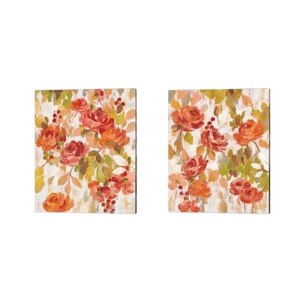 Silvia Vassileva 'Red and Orange Brocade' Canvas Art (Set of 2)