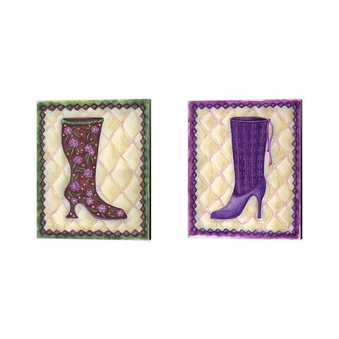 Andrea Strongwater 'Boots Magenta with Roses with Leaves & Boots Purple with Tiny Flowers' Canvas Art (Set of 2) - 12 x 15