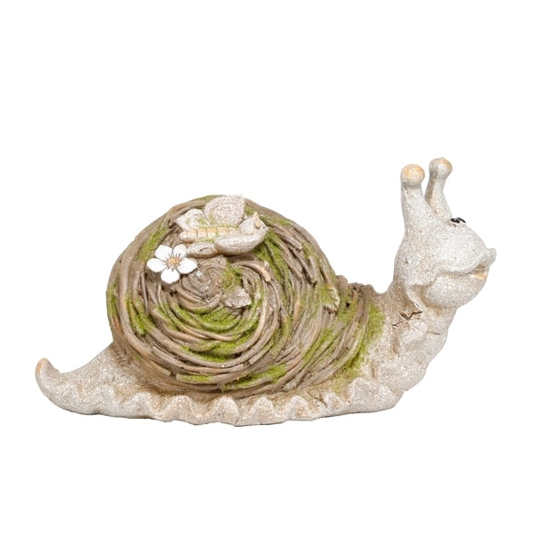 Alpine Mossy Twig Snail Indoor/Outdoor Statue, 9 Inch Tall