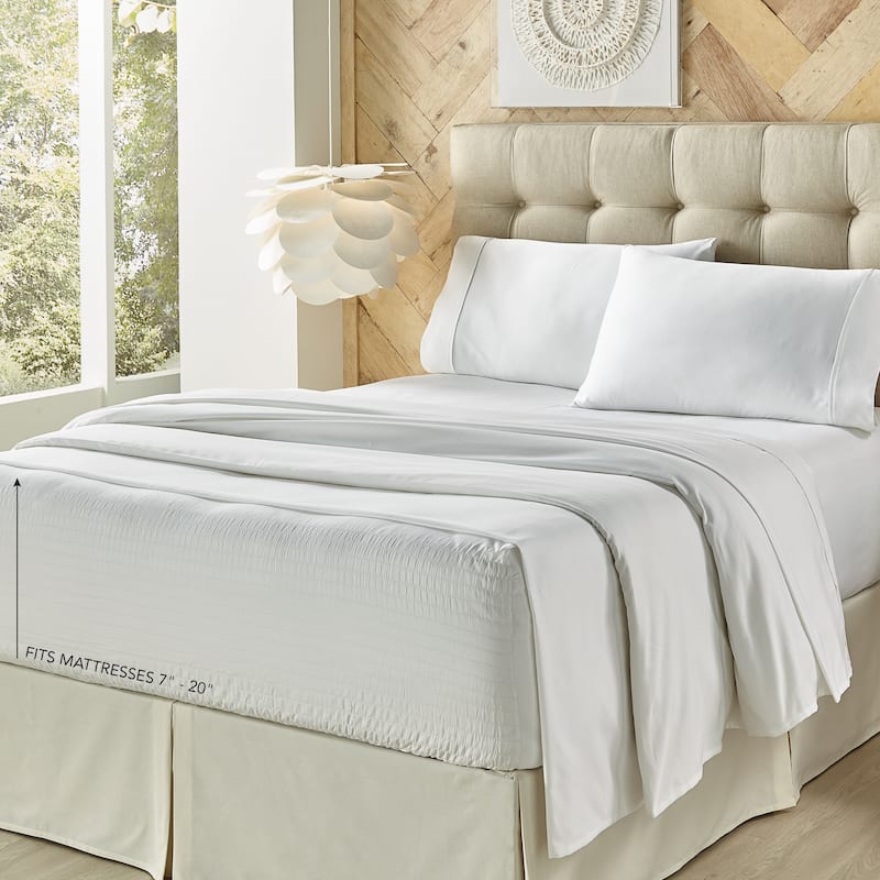 Porch & Den Monier 500 Thread Count Cotton Sheet Set - White - Queen