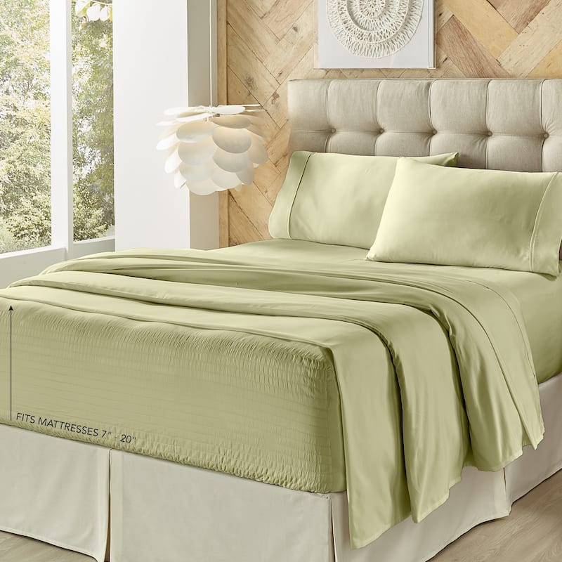 Porch & Den Kalex 300 Thread Count 100-percent Cotton Perfect Fit Sheet Set - Sage - Twin