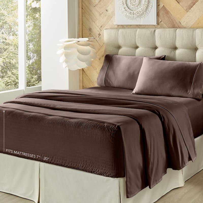 Porch & Den Kalex 300 Thread Count 100-percent Cotton Perfect Fit Sheet Set - Chocolate - California King
