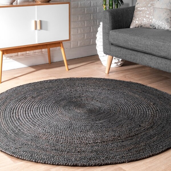 NuLOOM Black Hand Loomed Natural Fiber Jute Minimalistic Round Area Rug 5 Round Cbc05700 89ec 42e8 Baee 5e2b0fe22acc 600 