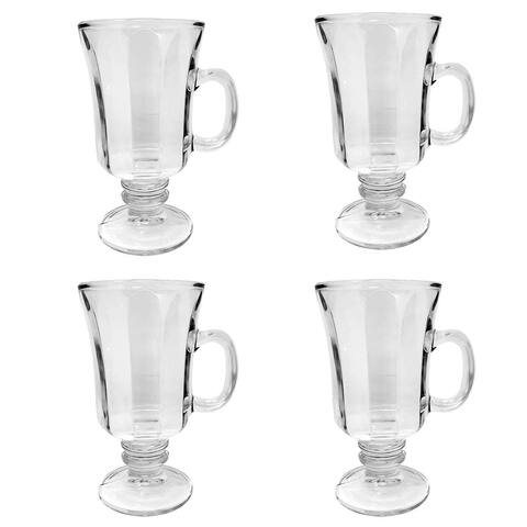 Set of 4 Thick Wall Glass Footed Irish Coffee Glass Mugs 8.25 oz.