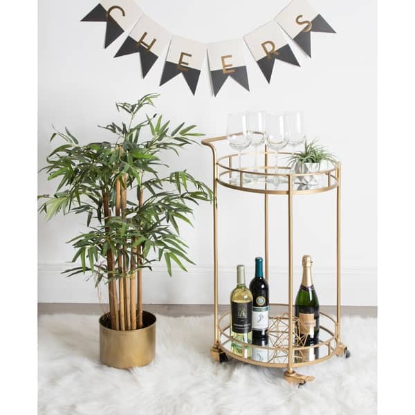 Kate and Laurel Deveaux Metal 2 Tiered Mirror Tray Cart 17.75x17x30