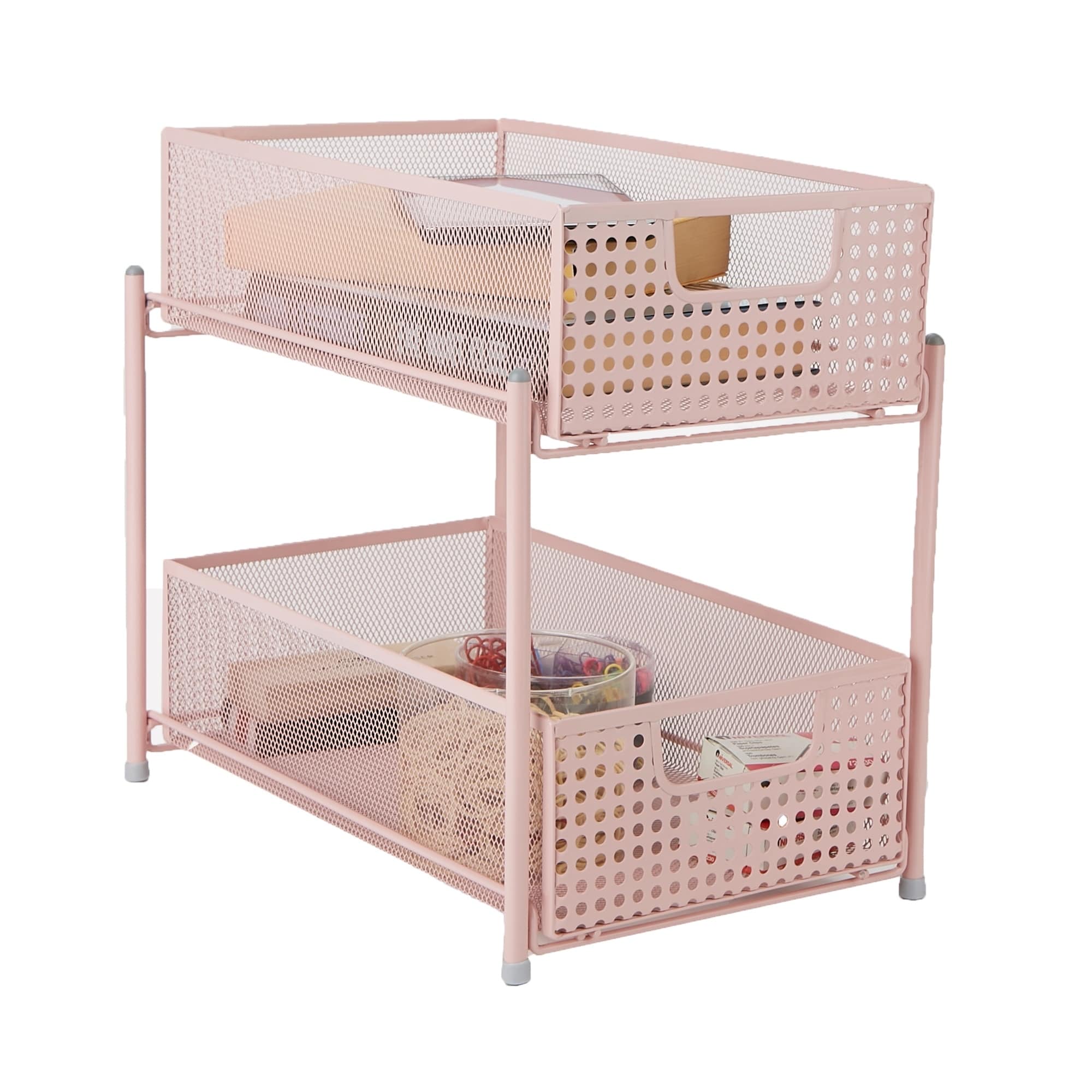 Mind Reader 2 Tier Mesh Storage Basket Organizer, Home, Kitchen, Pink