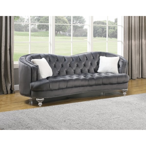 Best Quality Furniture Velvet Tufted Kidney Sofa - On Sale - Overstock - 26970906 - Dark Grey
