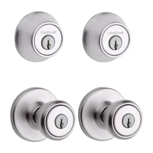 Kwikset Tylo Satin Chrome Metal Deadbolt and Entry Door Knob ANSI/BHMA ...