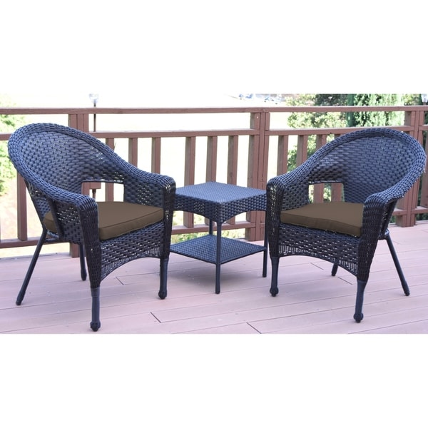 Set of 3 Espresso Resin Wicker Clark Single Chair with 2 inch Brown Cushion and End Table