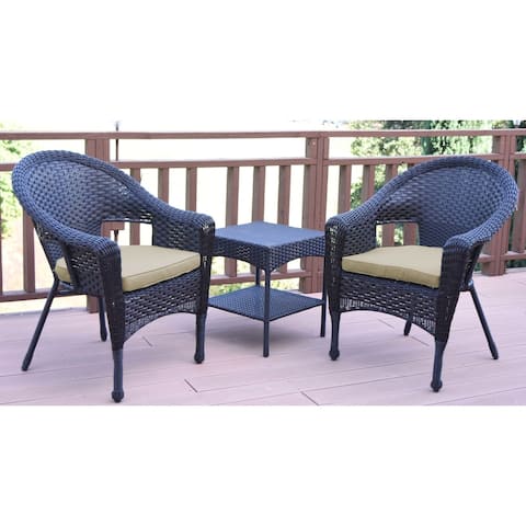 Set of 3 Espresso Resin Wicker Clark Single Chair with 2 inch Brown Cushion and End Table