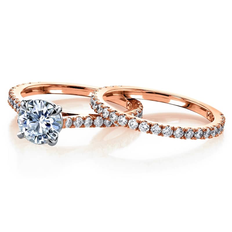 Annello by Kobelli 14k Gold 1 3/4ct TGW Moissanite and Diamond Peg Cathedral Bridal Ring Set
