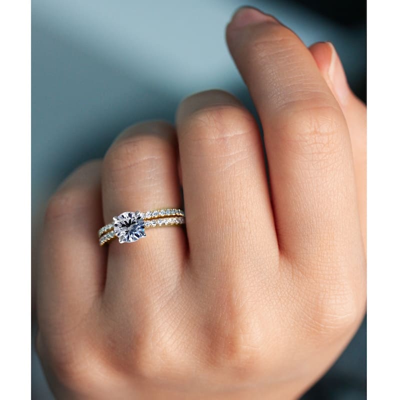 Annello by Kobelli 14k Gold 1 3/4ct TGW Moissanite and Diamond Peg Cathedral Bridal Ring Set