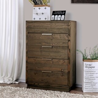 Shop Furniture Of America Tood Rustic Walnut Wood 5 Drawer Chest
