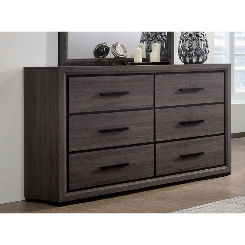 Rothwell Contemporary Grey 59-inch Wide 6-Drawer Horizontal Wood Dresser by Furniture of America