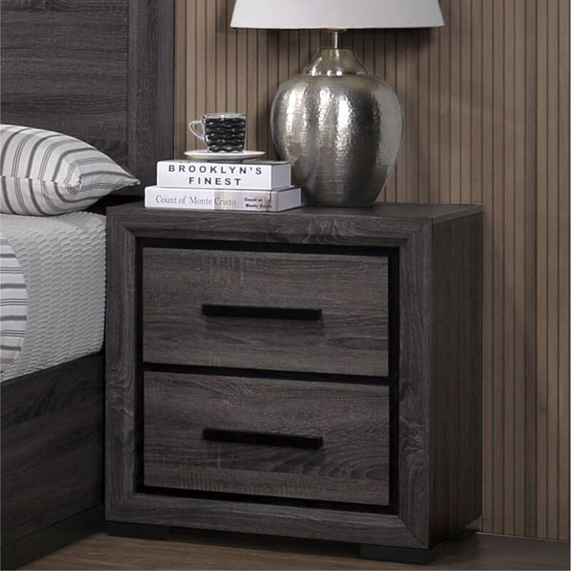Rothwell Contemporary Grey Wood 2-Drawer Nightstand by Strick & Bolton - Grey