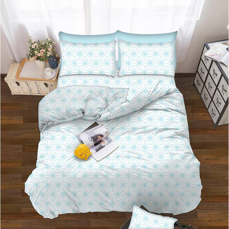 Elegant Comfort 6-Piece Cube Pattern Bed Sheet Set - Queen - Aqua