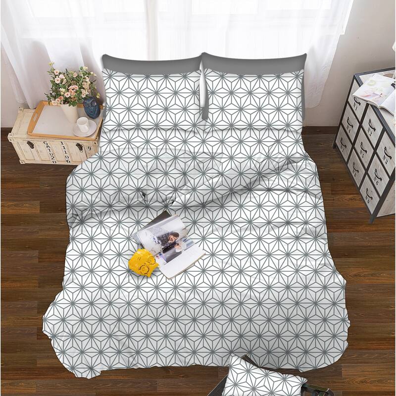 Elegant Comfort 6-Piece Cube Pattern Bed Sheet Set - Queen - Gray
