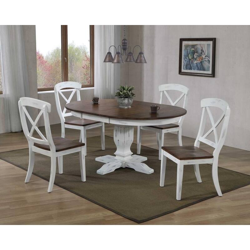 Transitional Distressed White X-Back 5-Piece Dining Set