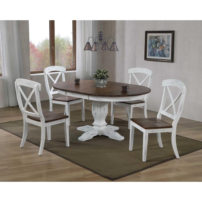 Transitional Distressed White X-Back 5-Piece Dining Set