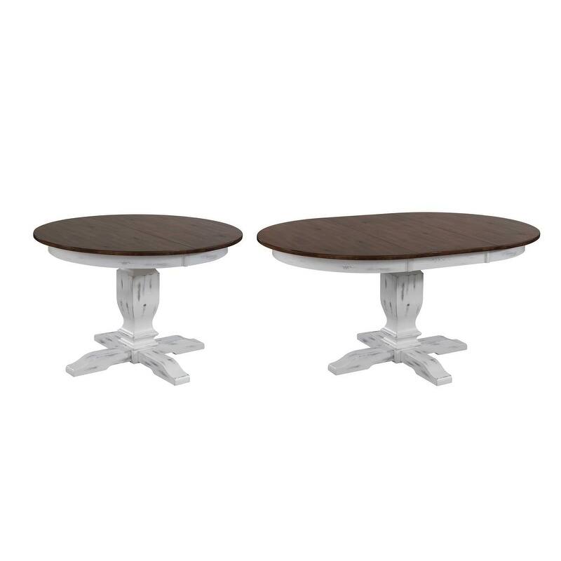 Round Transitional Dining Table In Distressed Cotton White