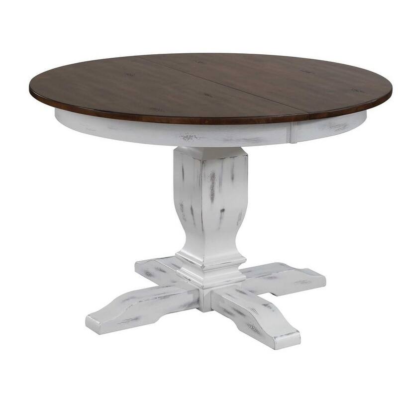 Round Transitional Dining Table In Distressed Cotton White