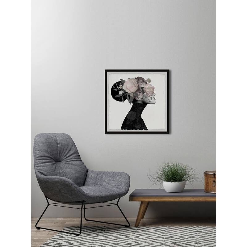 'Dark Flower Turban III' Framed Painting Print - Multi-Color
