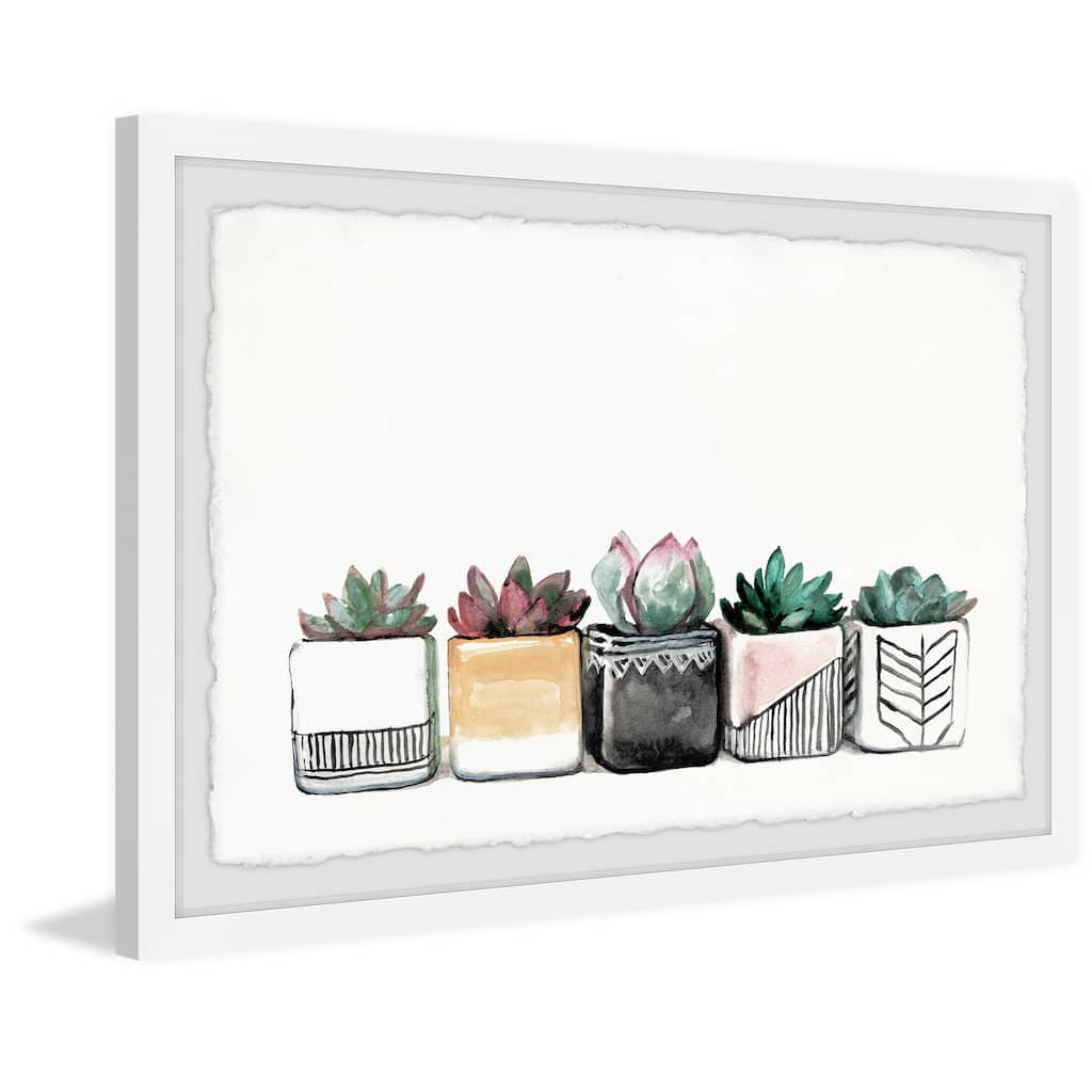 'Succulent Quintet II' Framed Painting Print - Multi-Color