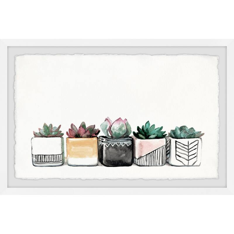 'Succulent Quintet II' Framed Painting Print - Multi-Color