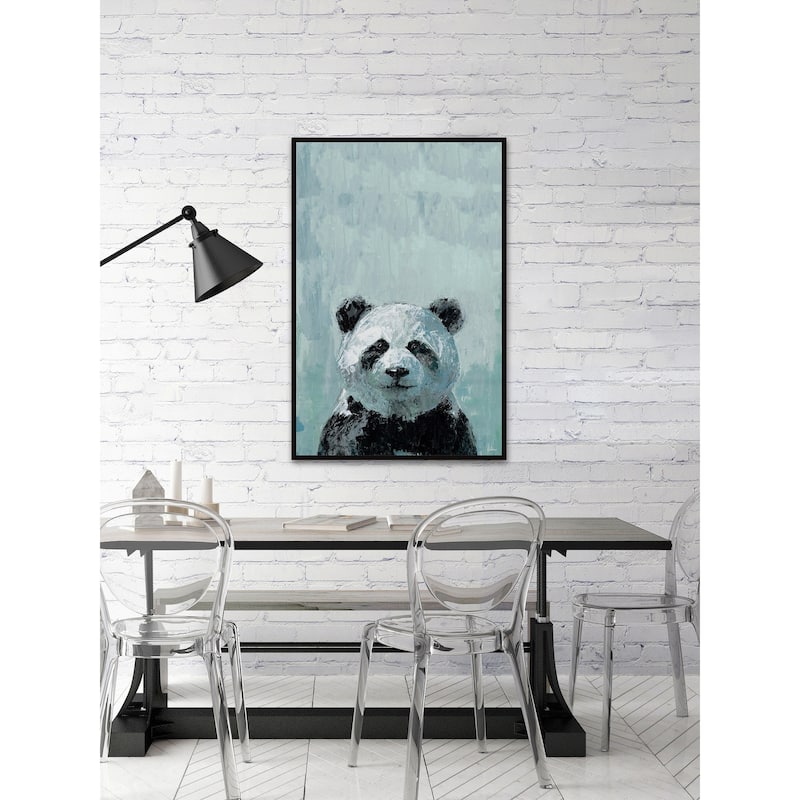 'What up Panda' Floater Framed Painting Print on Canvas - Multi-color