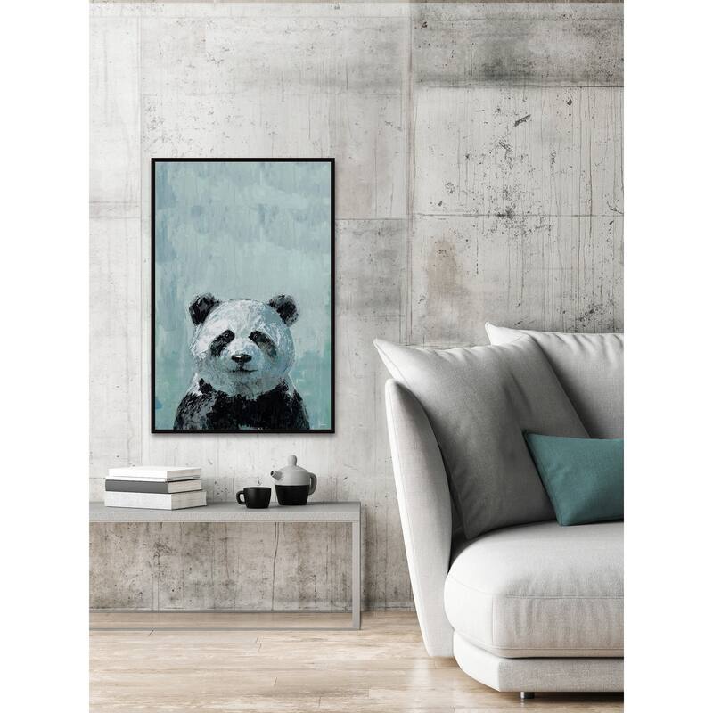 'What up Panda' Floater Framed Painting Print on Canvas - Multi-color