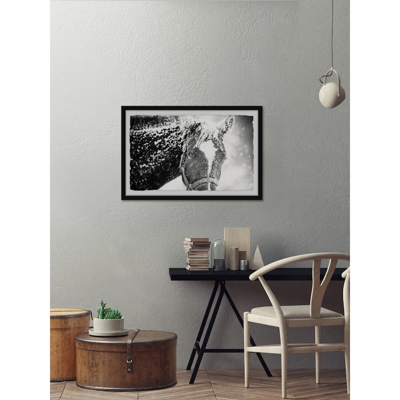 'White Horse Mask' Framed Painting Print - Multi-Color