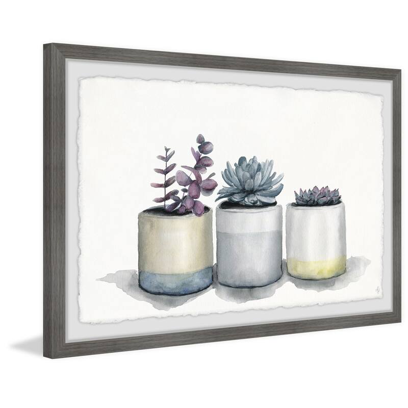 'Three Potted Succulents II' Framed Painting Print - Multi-Color