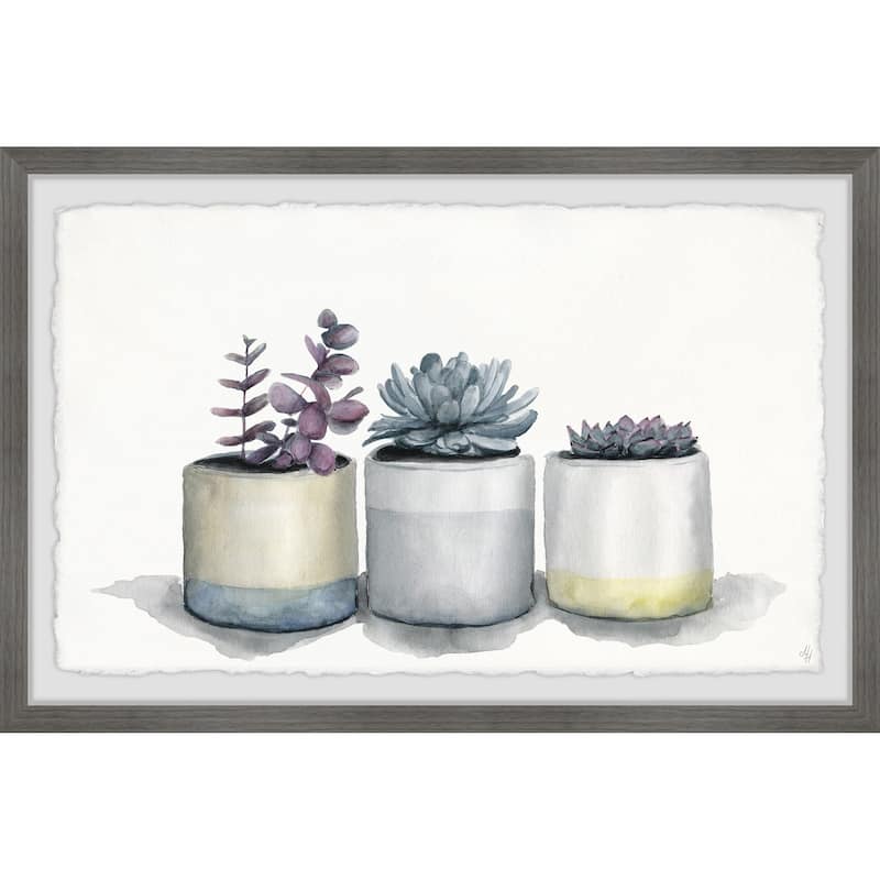 'Three Potted Succulents II' Framed Painting Print - Multi-Color