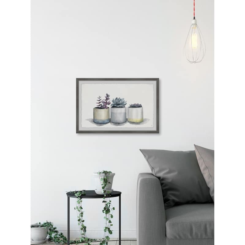 'Three Potted Succulents II' Framed Painting Print - Multi-Color