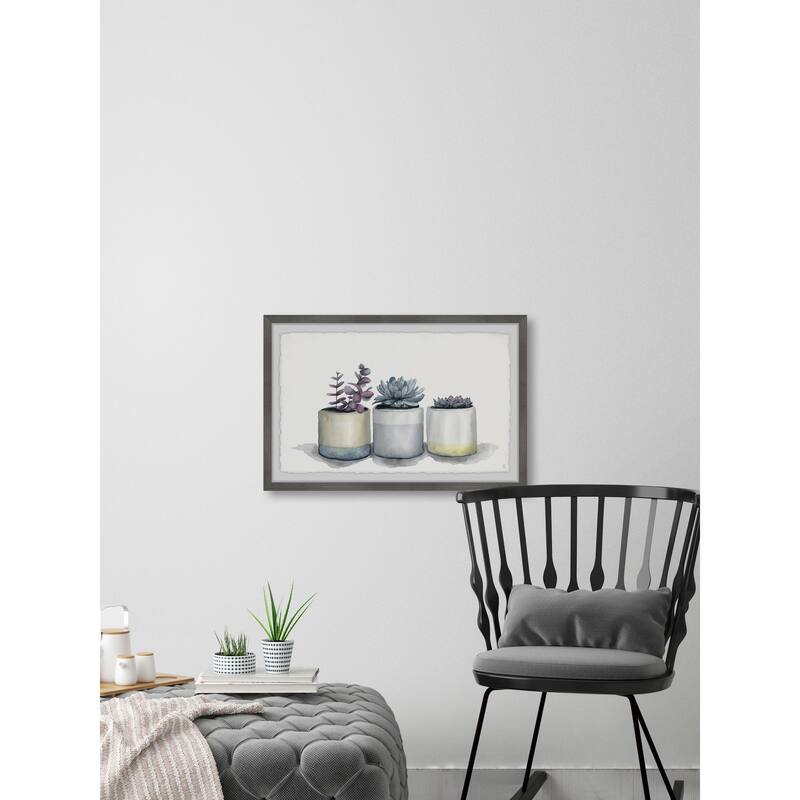 'Three Potted Succulents II' Framed Painting Print - Multi-Color