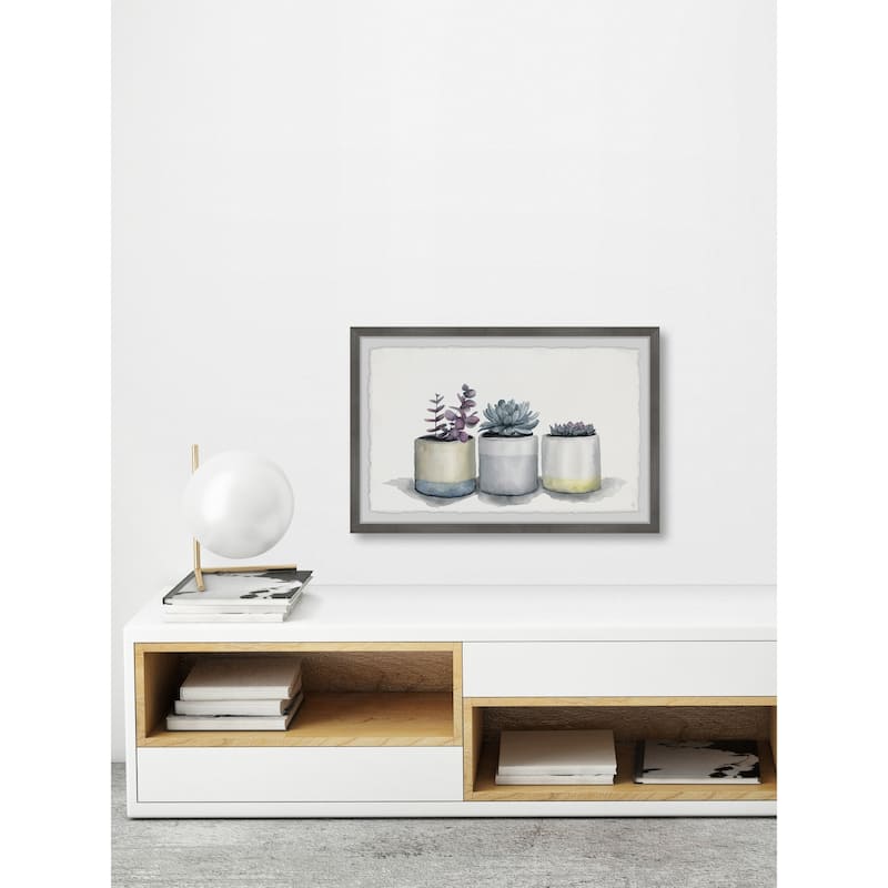 'Three Potted Succulents II' Framed Painting Print - Multi-Color